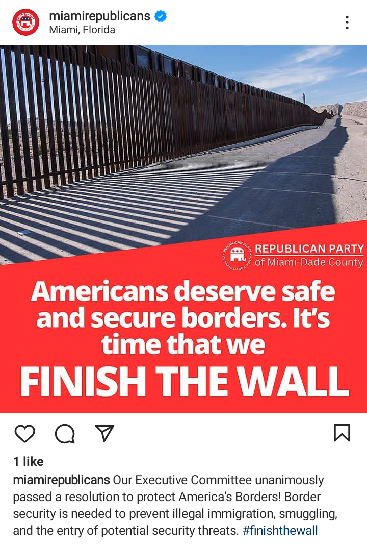 Miami-Dade GOP REC Issues Resolution To 'Finish The Wall'