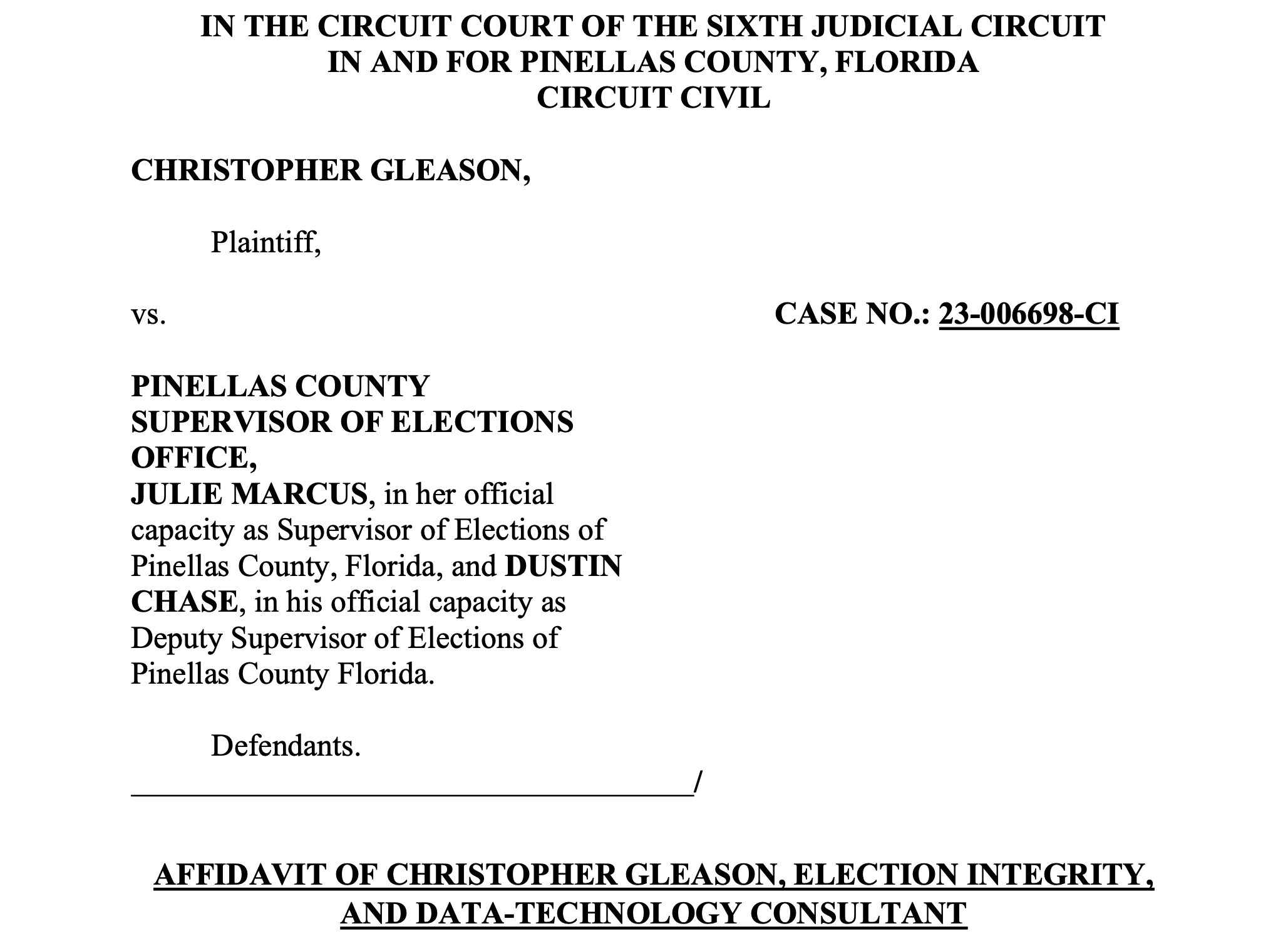 BREAKING: Gleason Files Affidavits In Pinellas County