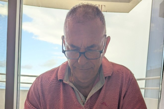 Kosta Diamantis reviewing notes during his interview with CDM in Greece